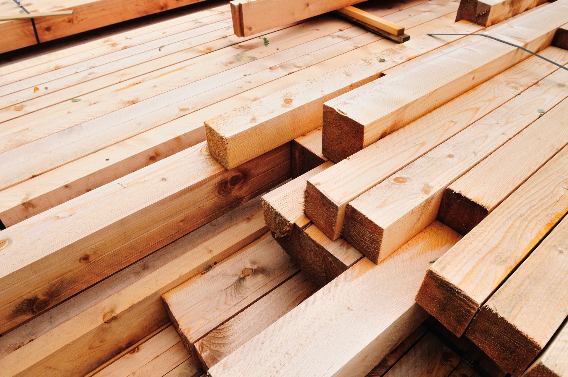 Pile of wood beams and girders