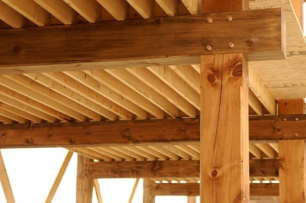 Post and beam in construction site, showcasing top-quality pine framing.