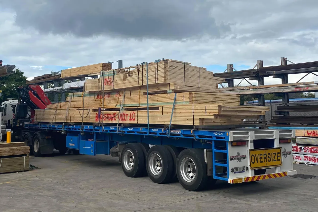Blue Trailer Truck and Wood on Top of It | Brisbane, Qld | Virginia Building Supplies
