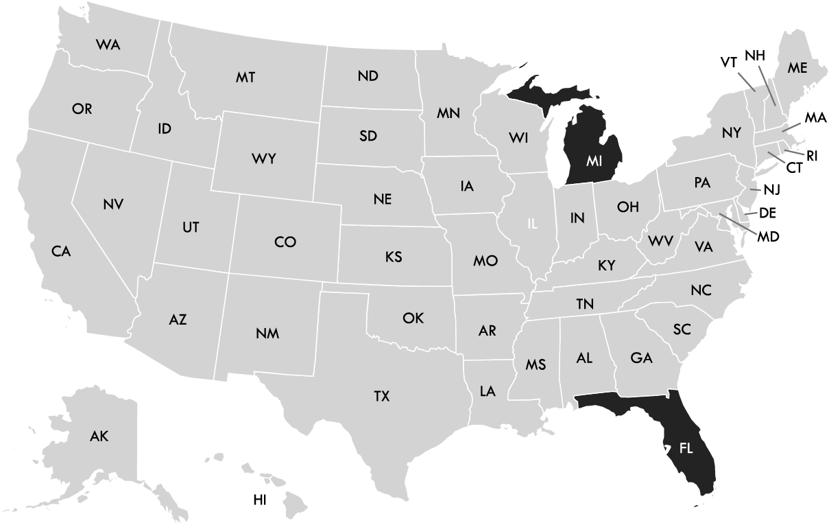 A map of the united states with california highlighted in blue.