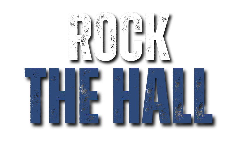 A blue and white logo that says rock the bond on a white background.