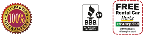 A 100 % satisfaction guarantee and a free rental car hertz enterprise logo
