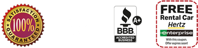 A 100 % satisfaction guarantee and a free rental car hertz enterprise logo