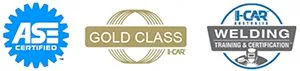 Three logos for ase gold class welding and i-car