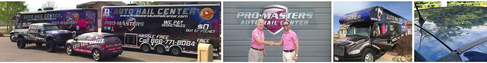 A collage of images shows men standing in front of a building.