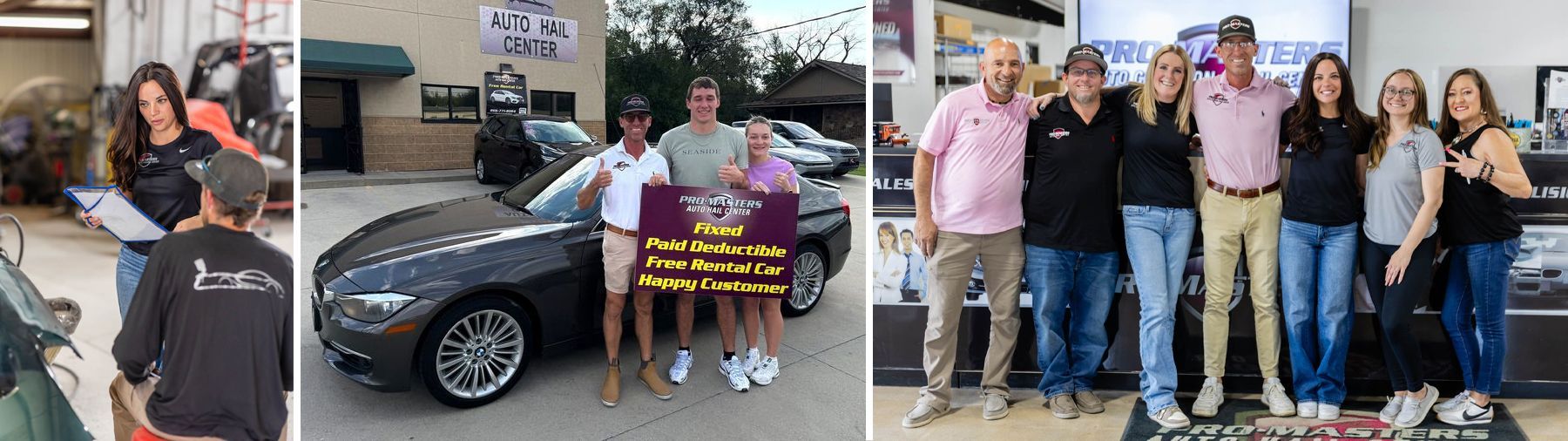 Group posing beside a black car and a large check at an outdoor dealership event