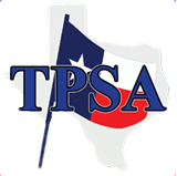 A logo for tpsa with a texas flag in the background.