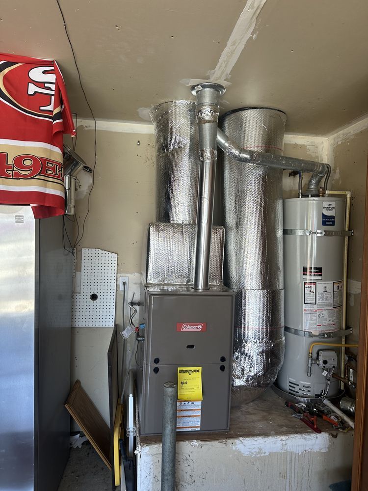 A room with a heater and a water heater in it.