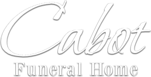 Cabot Funeral Home logo in cursive white script over "Funeral Home".