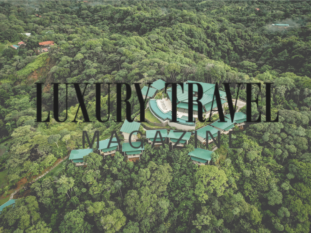 An aerial view of a luxury travel magazine logo