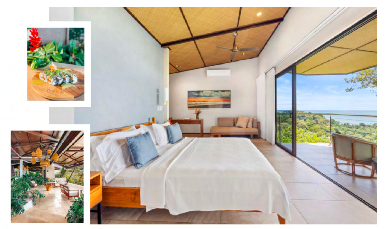 A bedroom with a large bed and sliding glass doors.