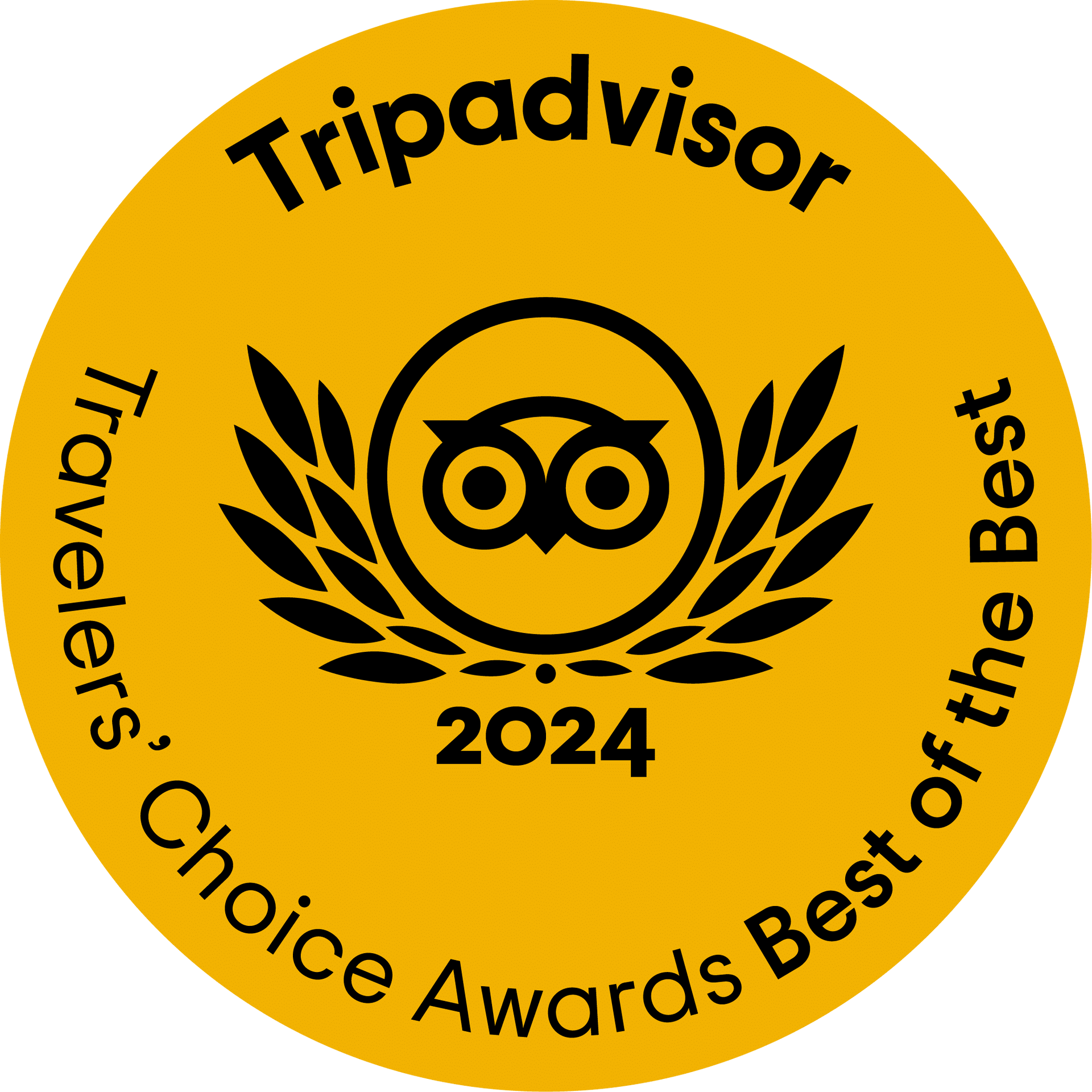 A yellow sticker that says tripadvisor travelers choice awards best of the best
