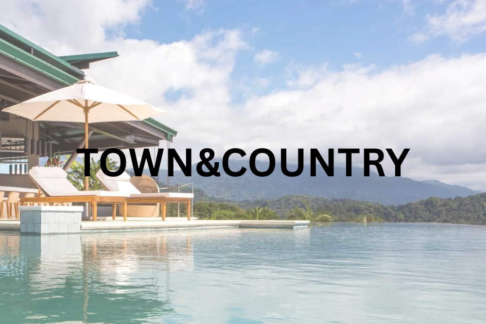 A picture of a swimming pool with the words town & country on it