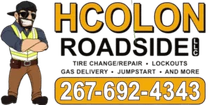 Logo for HCOLON Roadside LLC: a worker in a safety vest, phone number 267-692-4343, and services provided.