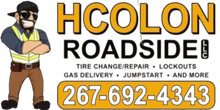Logo for HCOLON Roadside LLC: a worker in a safety vest, phone number 267-692-4343, and services provided.