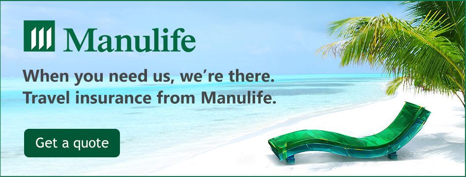 An advertisement for manulife travel insurance