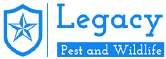 The logo for Legacy Pest and Wildlife shows a shield with a star on it.