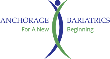 Logo: Anchorage Bariatrics. Blue and green figure with raised arms; 