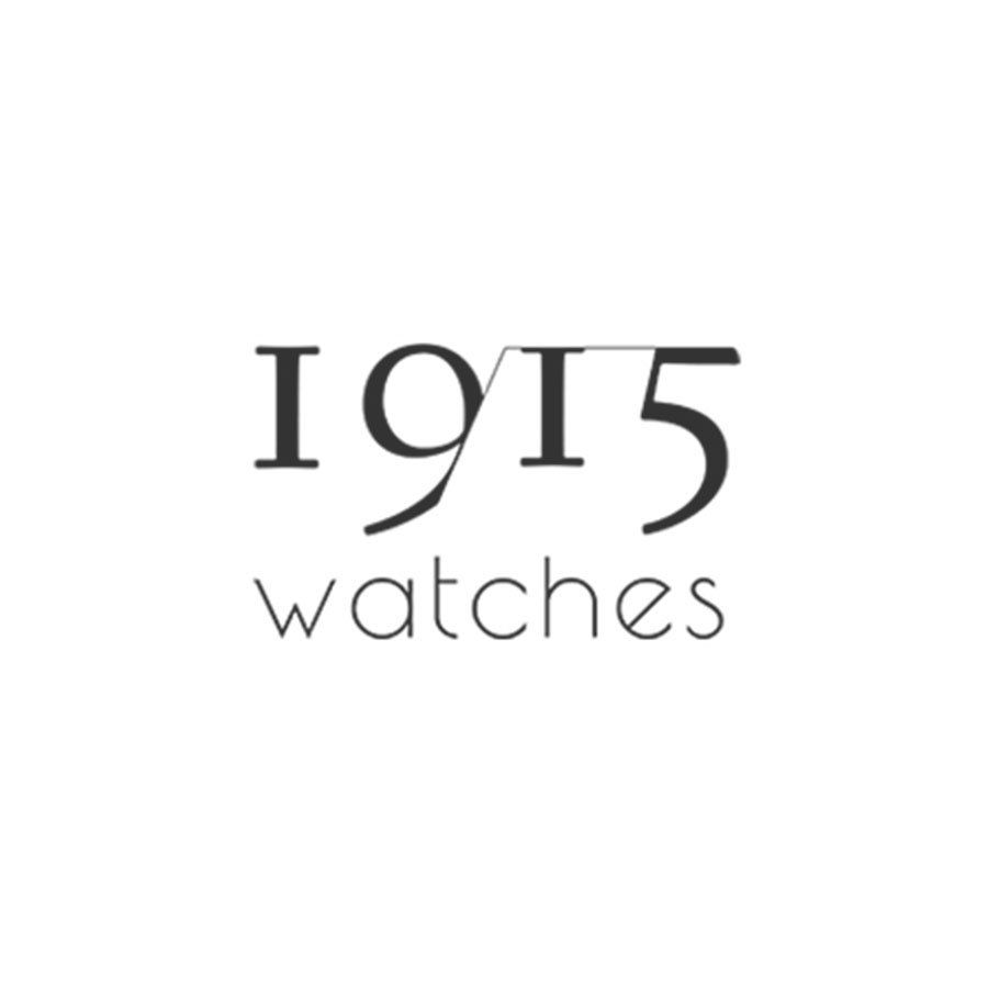 Ein schwarz-weißes Logo für 1915-Uhren auf weißem Hintergrund.