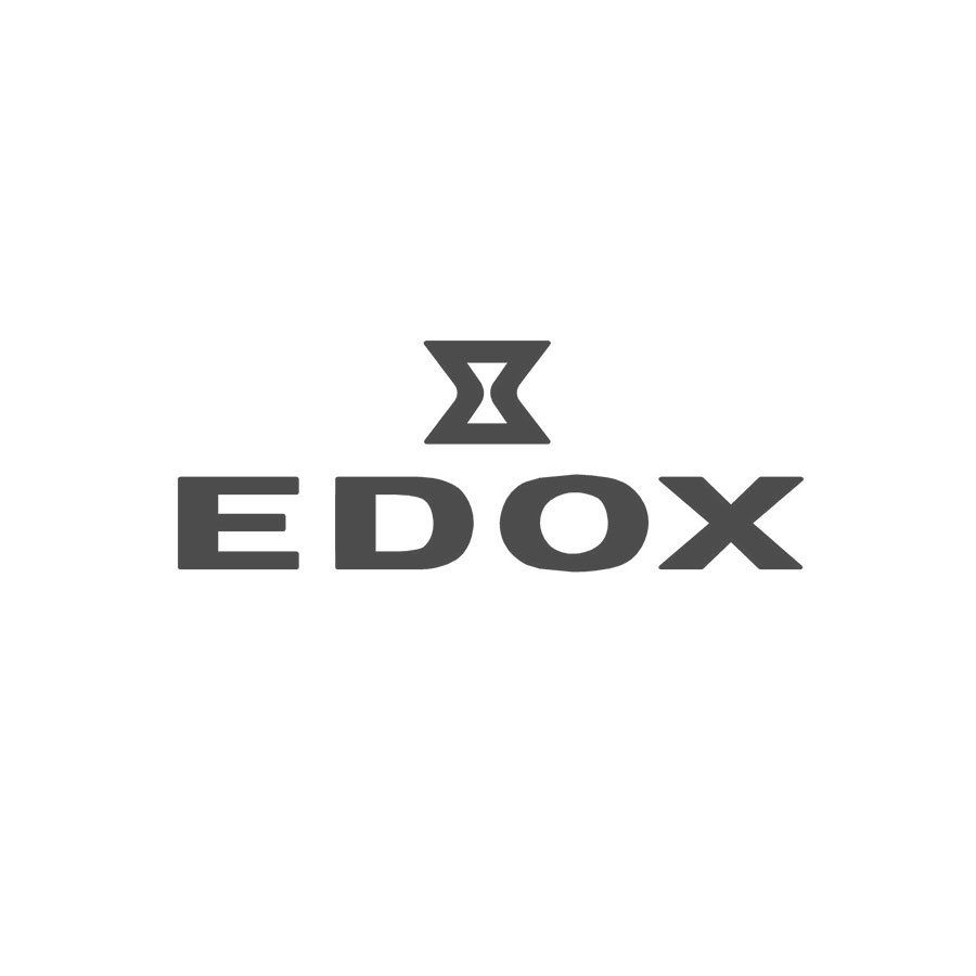 Das Logo von Edox ist ein schwarz-weißes Logo auf weißem Hintergrund.