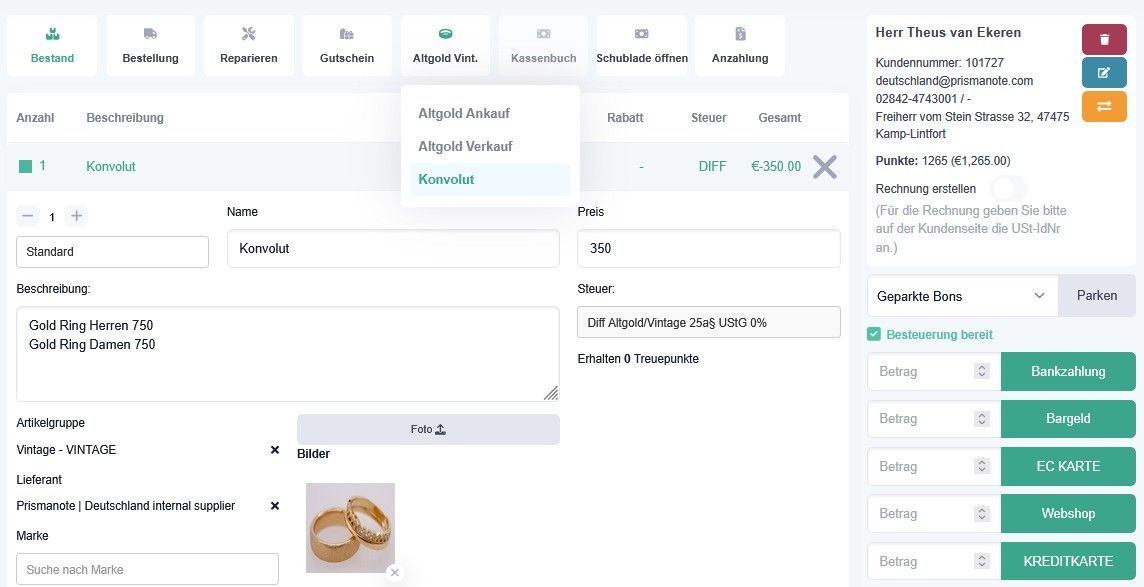 Prismanote Juweliersoftware Ankauf Altgold und Vintage Schmuck