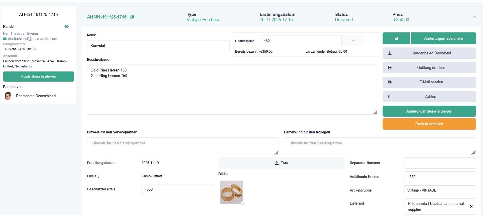 Prismanote Juweliersoftware Konvolut Ankauf für Altgold und Vintage Schmuck