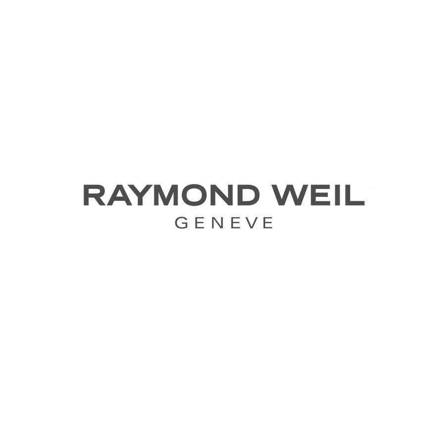 Das Logo von Raymond Weil Genf ist auf weißem Hintergrund.