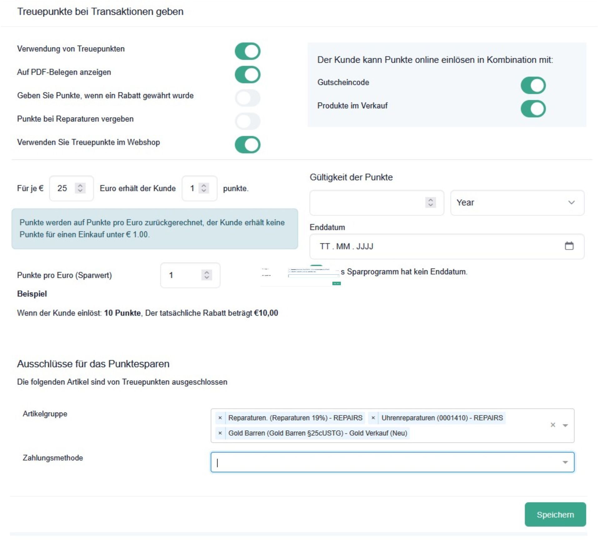 Prismanote Treuepunkteprogramm für Kunden