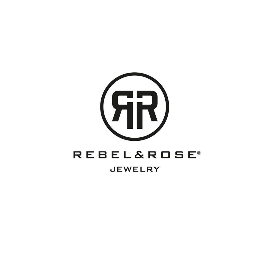 Ein schwarz-weißes Logo für Rebel & Rose Jewelry.