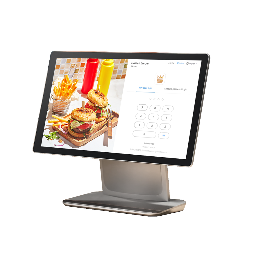 Front Station 餐厅POS 收银系统登录界面加上汉堡图片。
