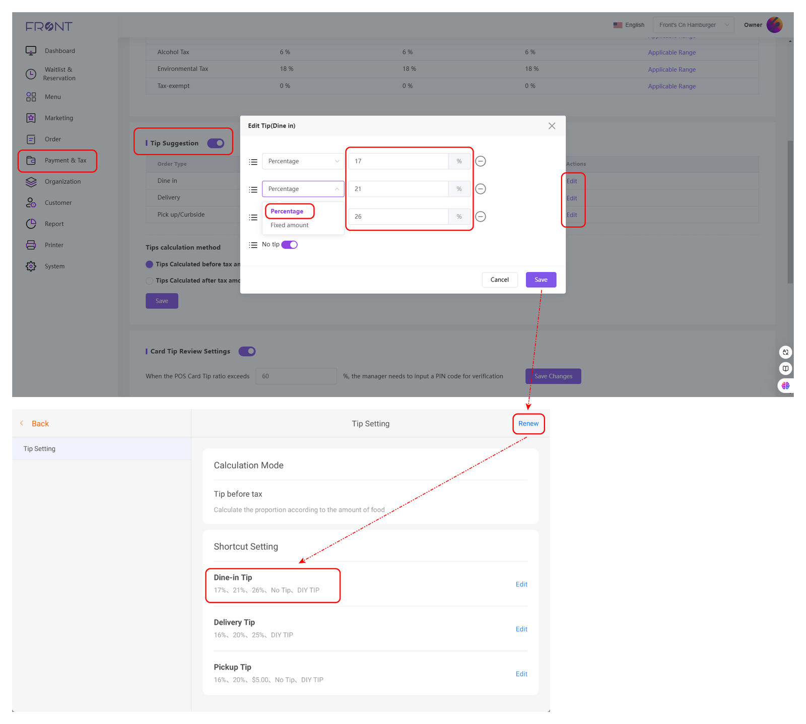 Tip Setting - Percentage