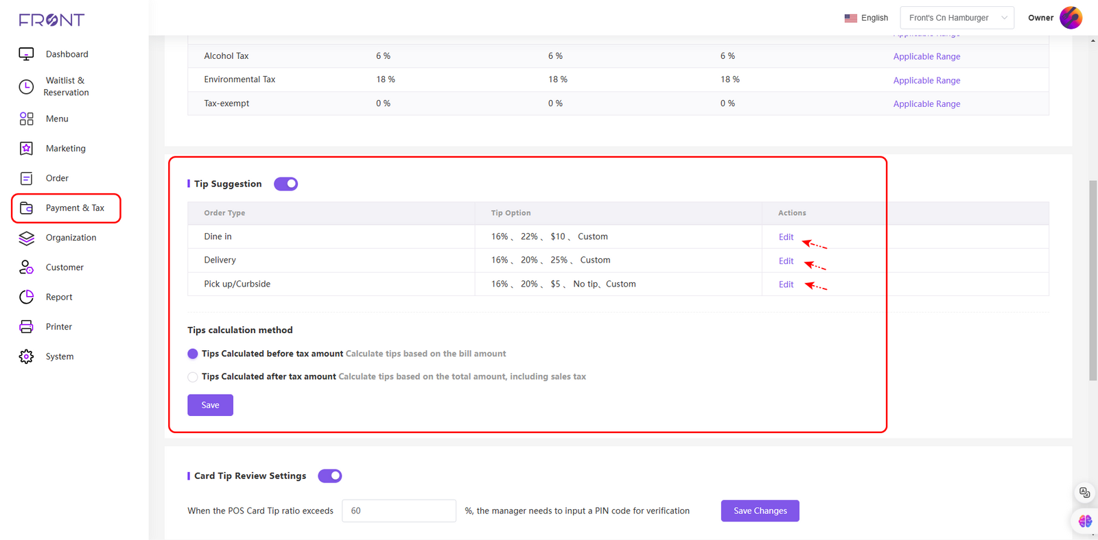 Tip Suggestion interface