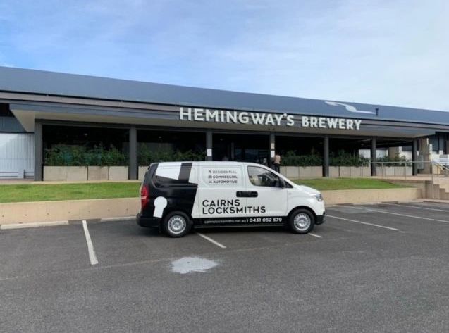 White Van With Black Panel Parked in Front of Hemingway's Brewery — Cairns Locksmiths in Palm Cove, QLD