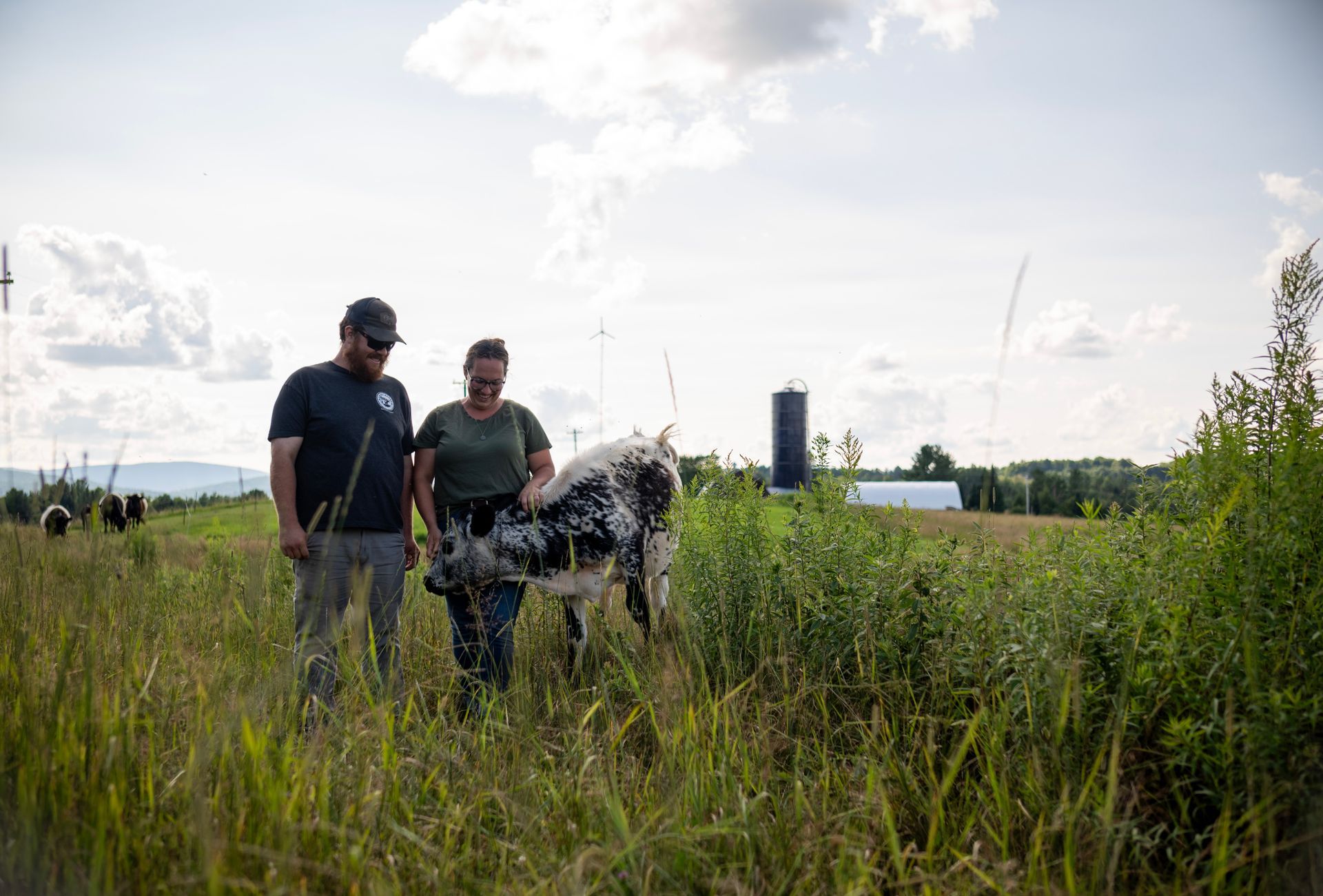 The Parkers- Custom growers in Orleans, VT with a calf in a pasture