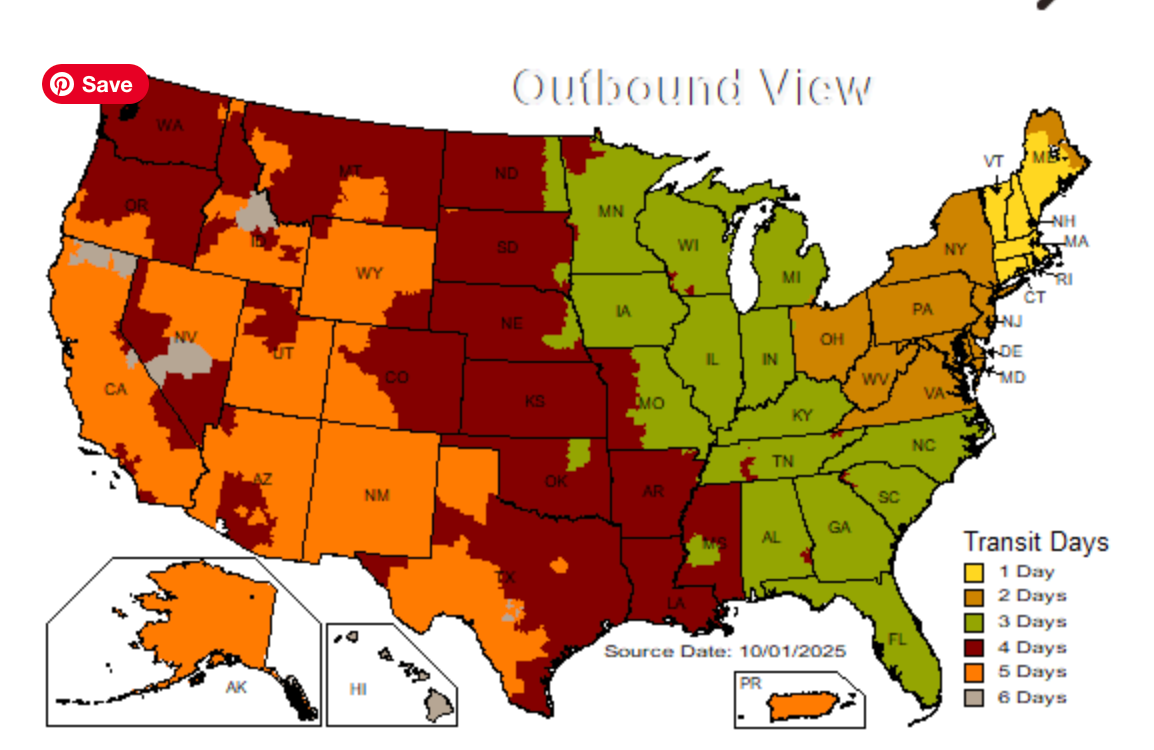 Map of the Northeastern part of the USA, where Vermont Cattlemen ships beef.