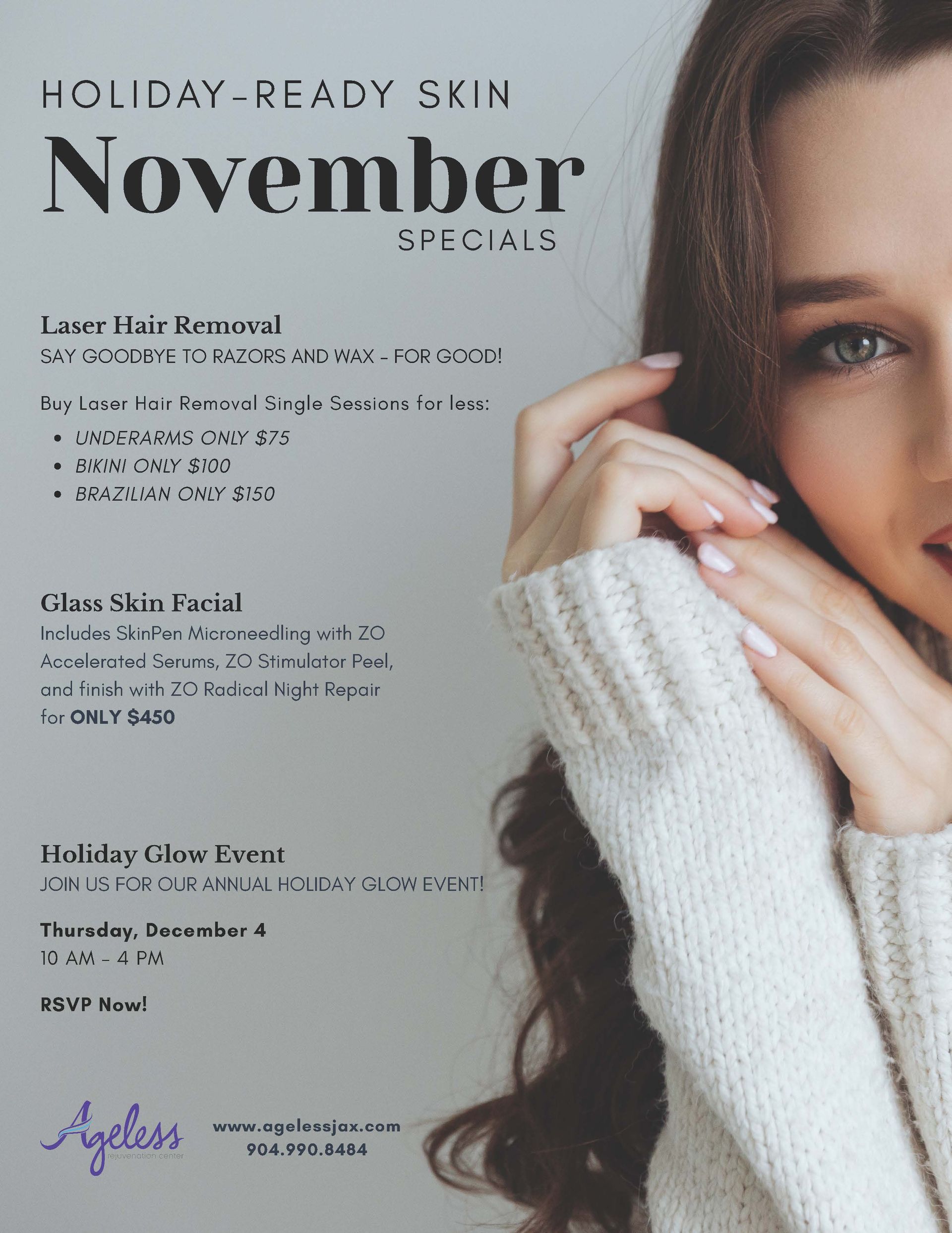 Fall skincare ad. Woman in sweater with text: Fall skincare ad. Woman in sweater with text: