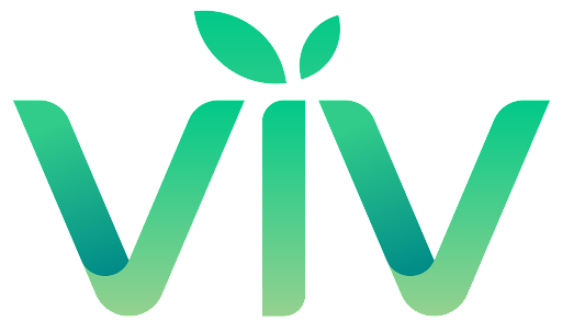 A green and blue logo for a company called viv.