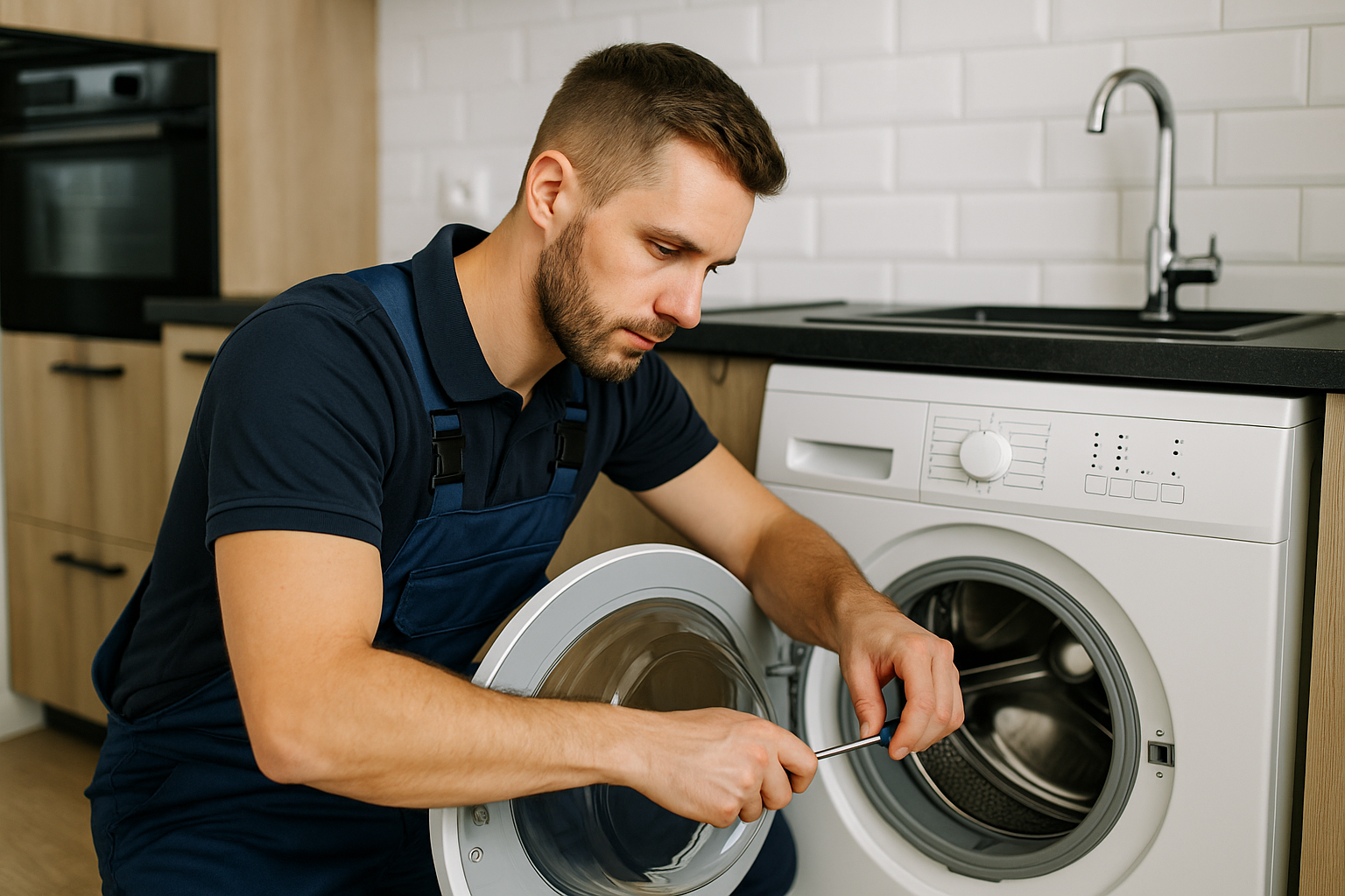 Technician repairing LG washer in Westchester NY home