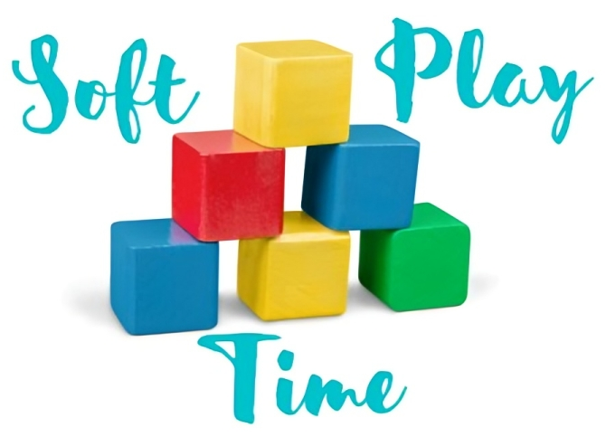 A stack of colorful blocks with the words Soft Play Time below them