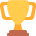 Un trofeo amarillo con dos asas sobre una base marrón sobre un fondo blanco.