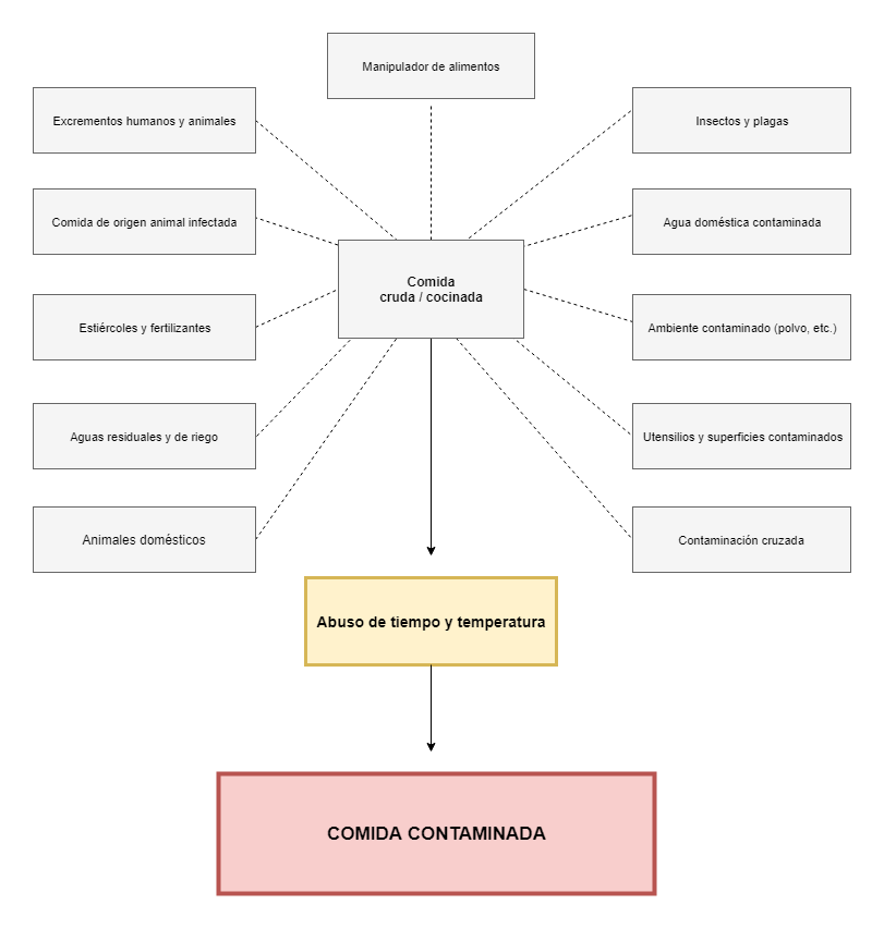 Un diagrama de alimentos contaminados en español