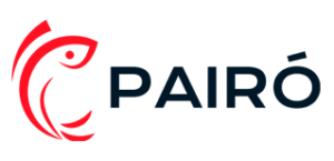 Un logotipo rojo y negro para Pairo con un pez en él.