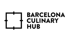 El logotipo del Barcelona Culinary Hub es en blanco y negro.