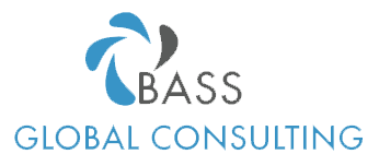 Un logotipo para una empresa llamada Bass Global Consulting.