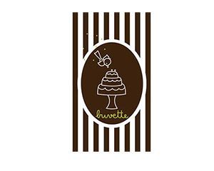 Un logotipo para una panadería con un pastel en un soporte.