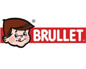 Un logotipo rojo y blanco para una empresa llamada Brullet.