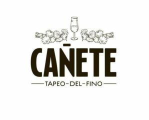Un logotipo en blanco y negro para Cañete Tapeo del Fino