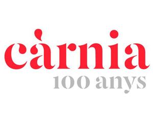 Un logo rojo y blanco para carnia 100 anys