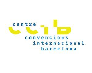 Un logotipo amarillo y azul para el Centro de Convenciones Internacional de Barcelona.
