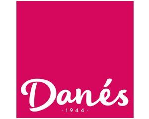 Un cuadrado rosa con la palabra danes en él.